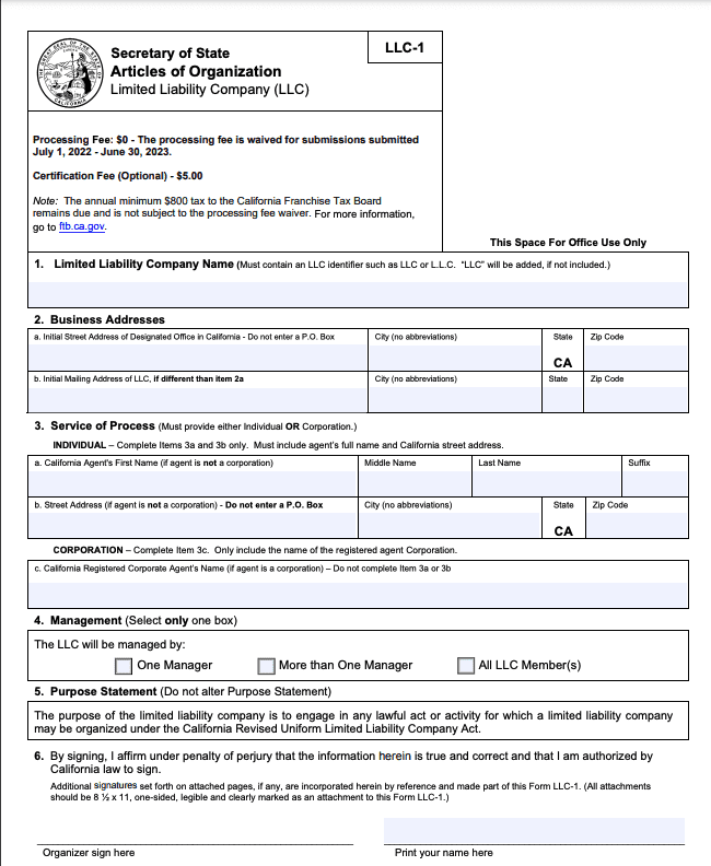 Form LLC-1