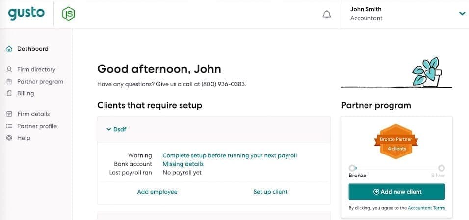 Gusto partner dashboard
