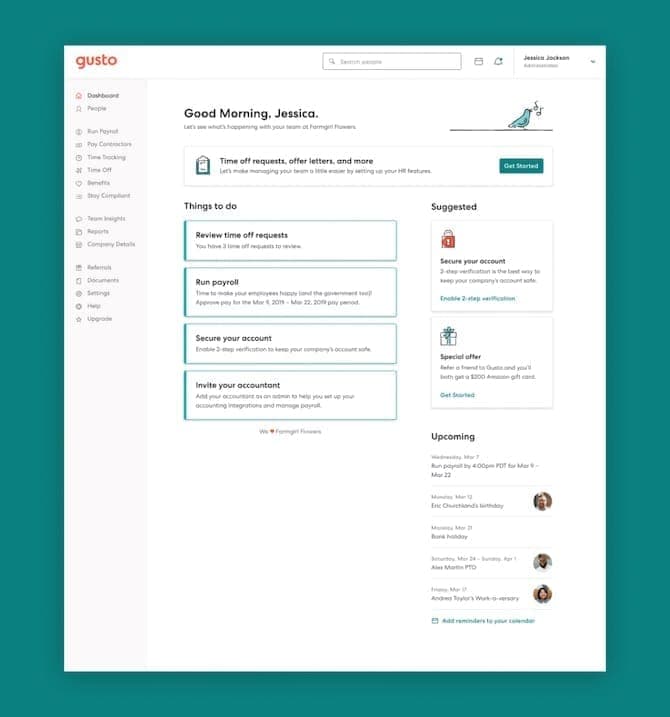 Gusto dashboard - brand refresh