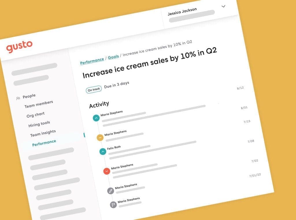 Screenshot of Gusto's Performance Goals page