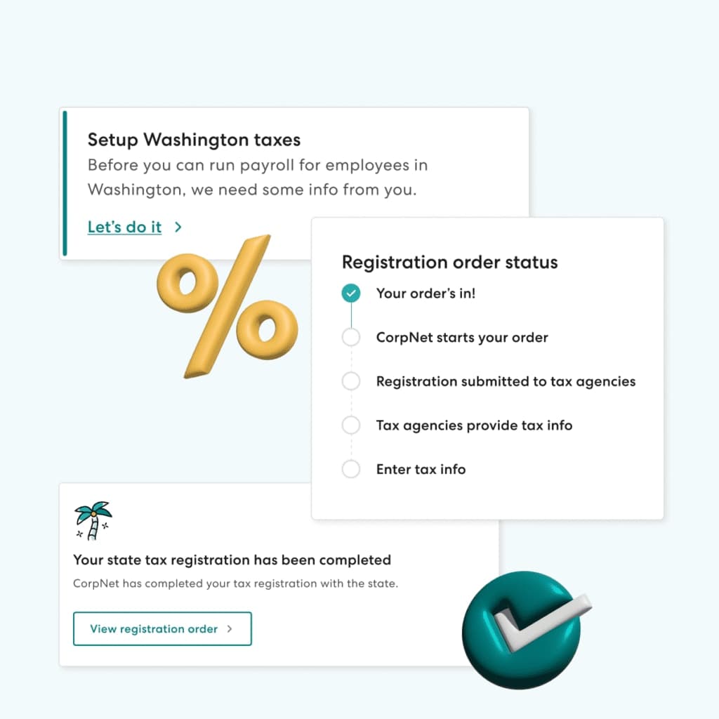 Product screenshot of Gusto's state tax registration feature