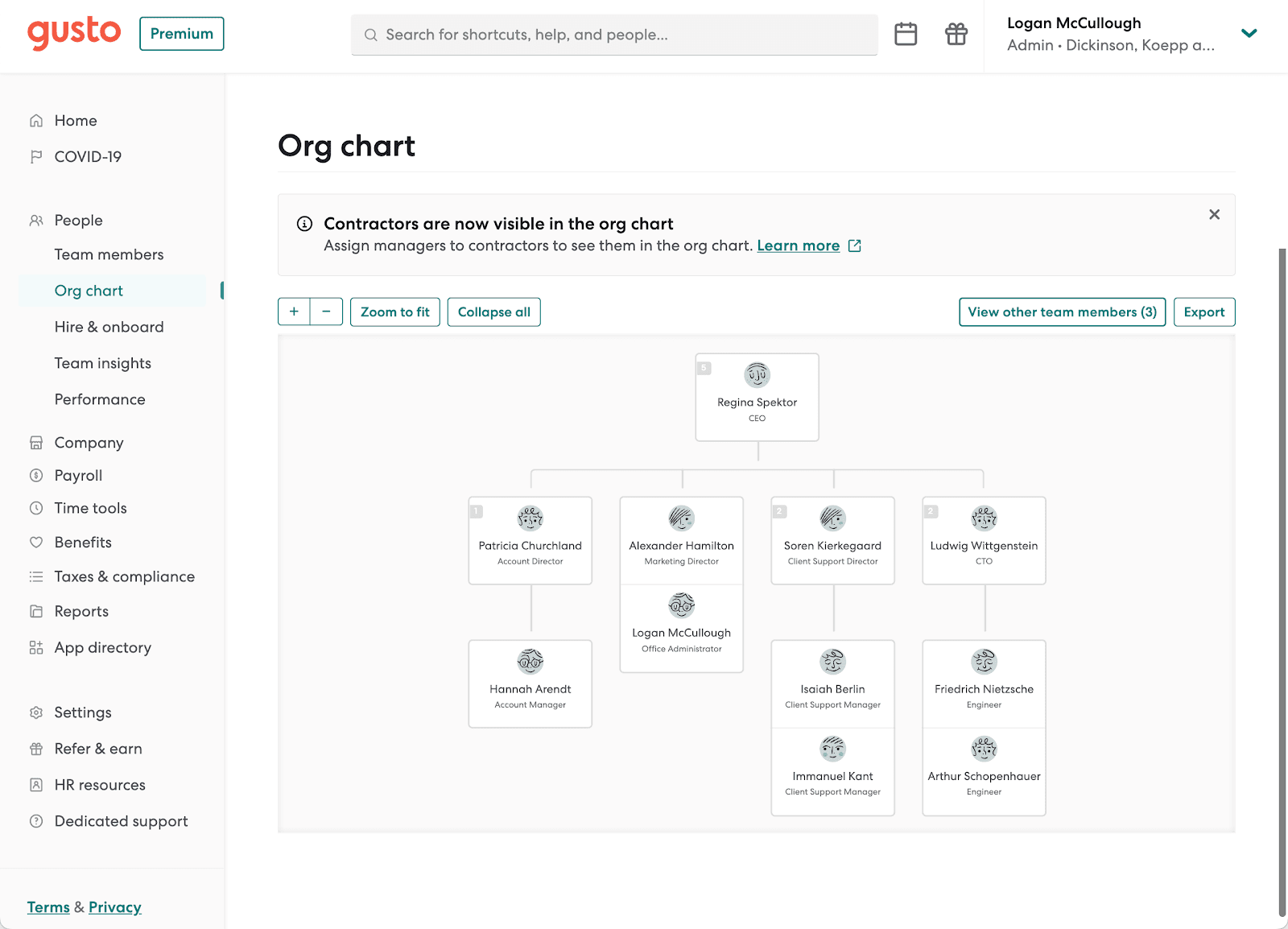 Gusto software Org chart