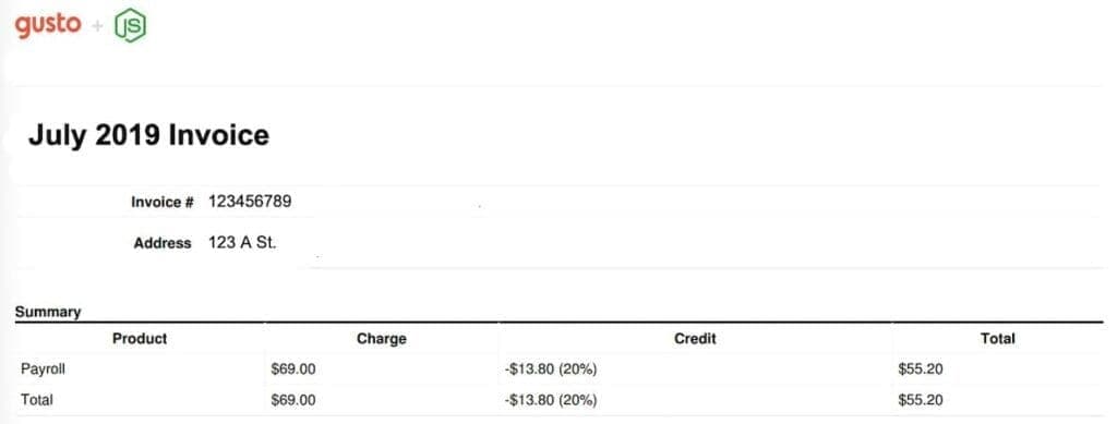 gusto cobranded invoice