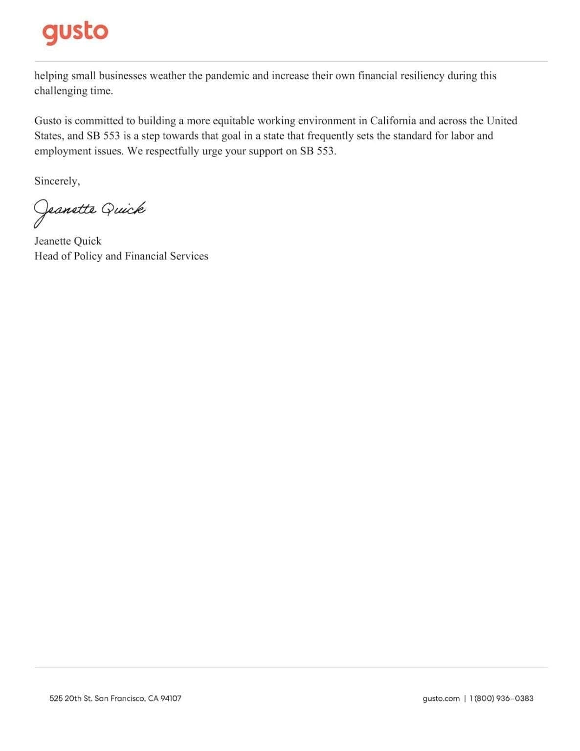 SB 553 Support Letter -2 of 2