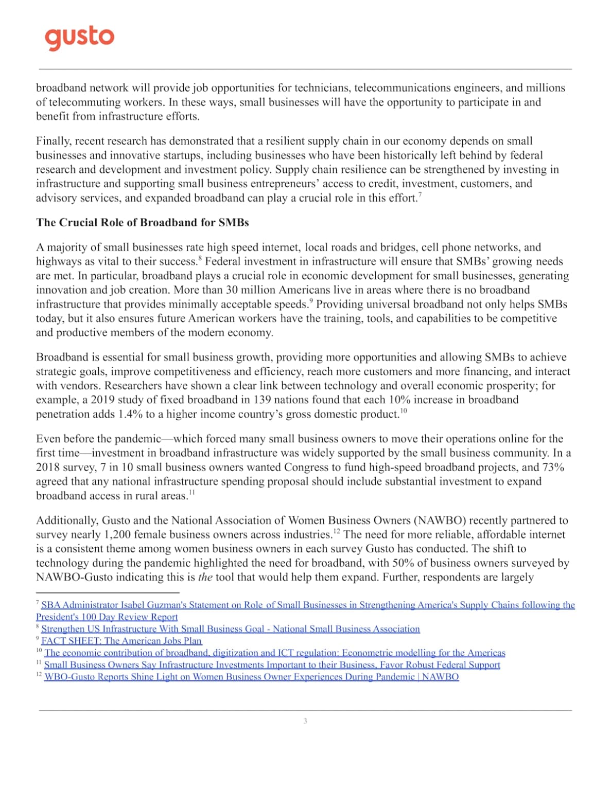 Gusto Letter to Congress Urging Infrastructural Development to Support Small Businesses - page 3 of 4