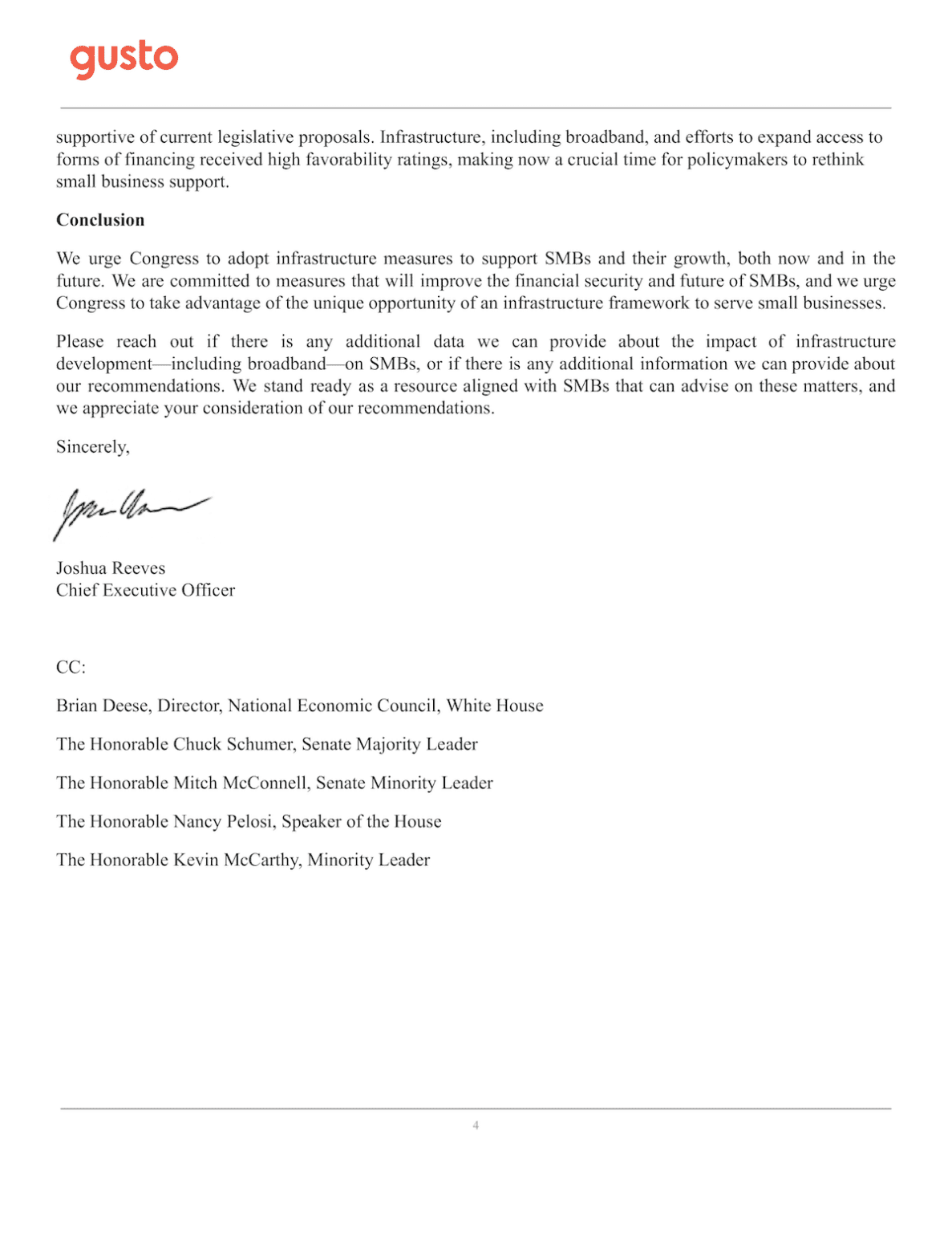 Gusto Letter to Congress Urging Infrastructural Development to Support Small Businesses - page 4 of 4