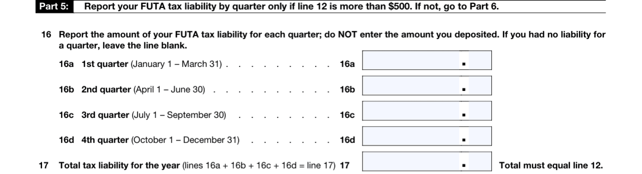 Screenshot of 2025 - Form 940 - Part 5