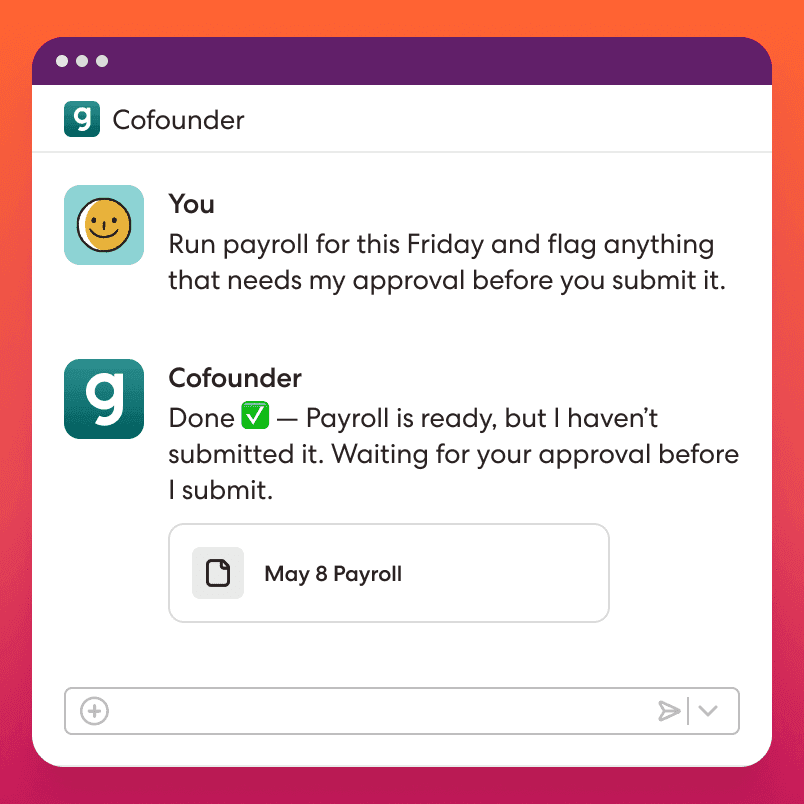 Gusto Cofounder running payroll through the Slack interface.
