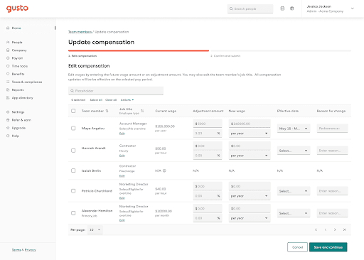 Bulk update employee compensation