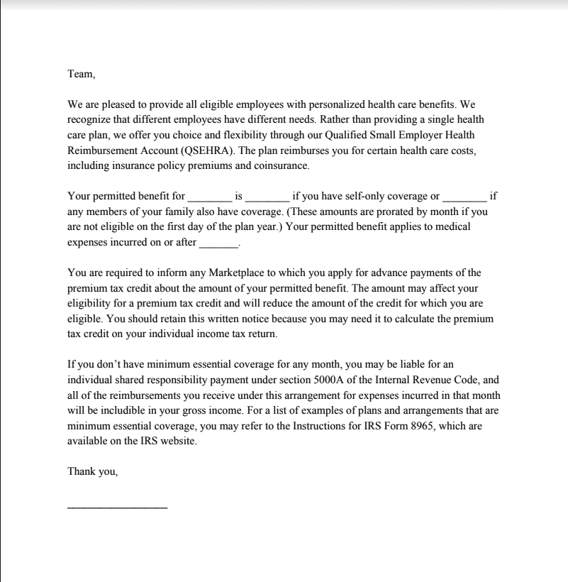 Free Template: QSEHRA Employee Notification