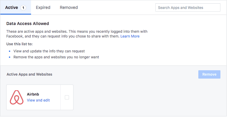 screenshot of facebook privacy settings