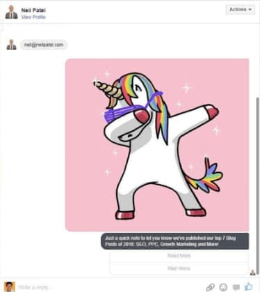 screenshot of facebook messenger marketing example