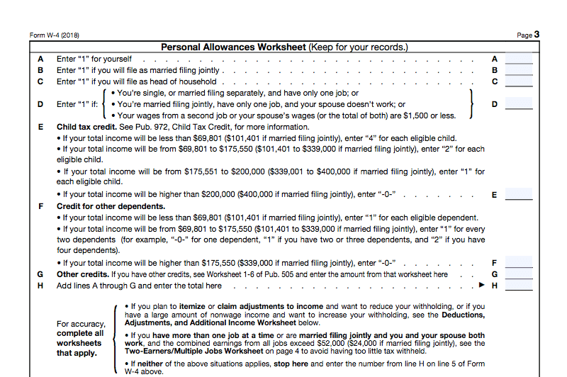 Personal Allowance Worksheet