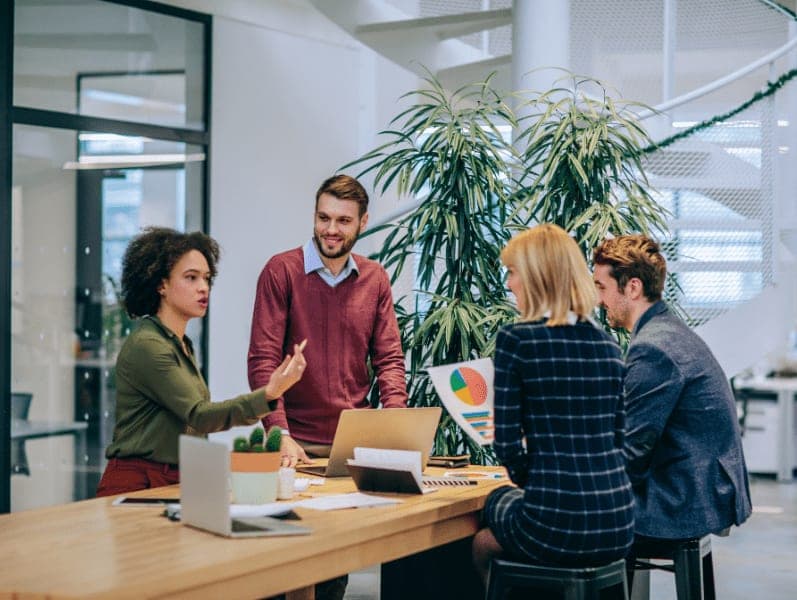 Group of coworkers during a meeting in an office.