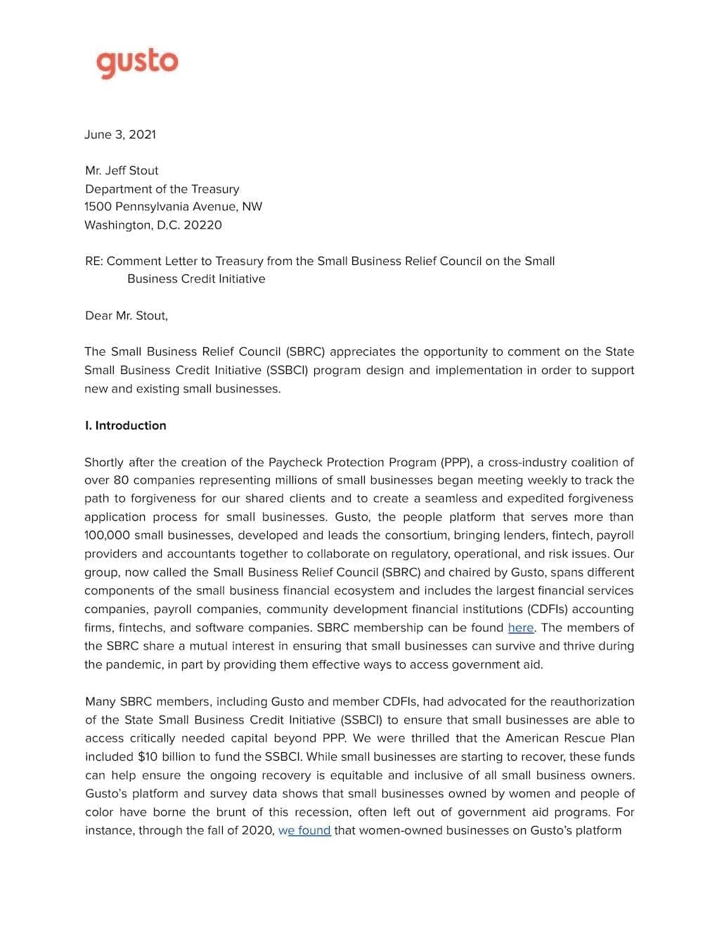 SSBCI Feedback - Page 1 of 7