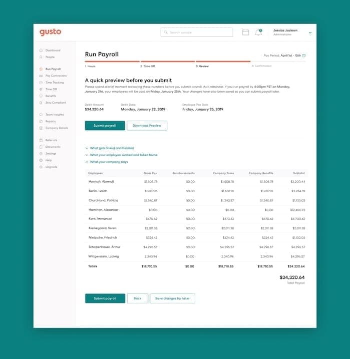Run payroll screen - Gusto brand refresh