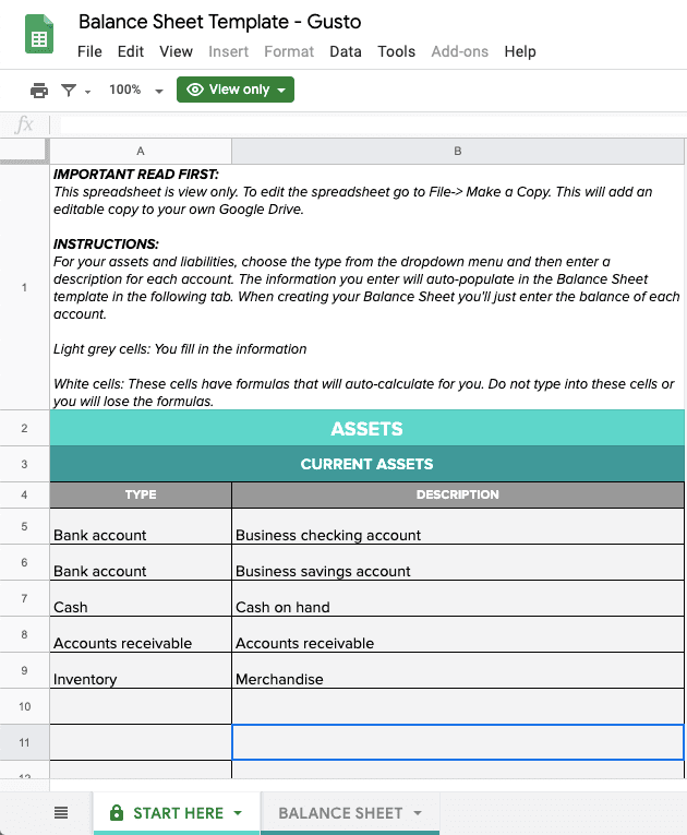 balance sheet template