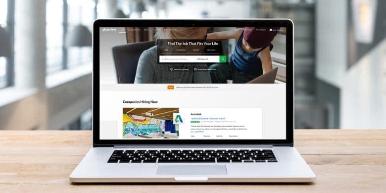 Glassdoor screen on laptop
