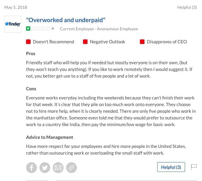finder Glassdoor review