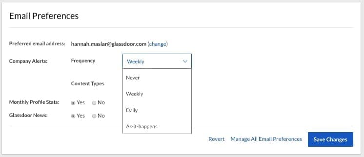 How to subscribe to Glassdoor Company Alerts part 1