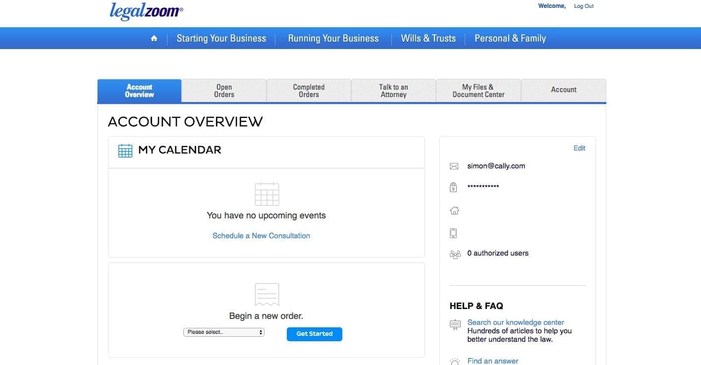 LegalZoom screenshot