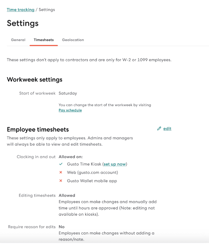 Configurable timesheet settings