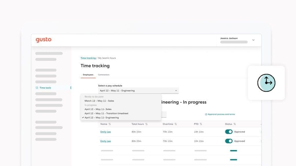 Screenshot of Time Tracking Gusto Software