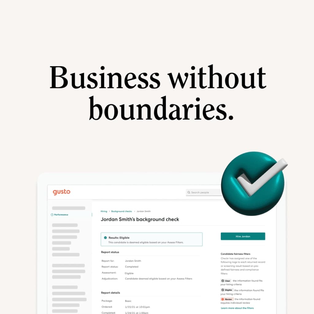 Product screenshot of Gusto's background checks feature