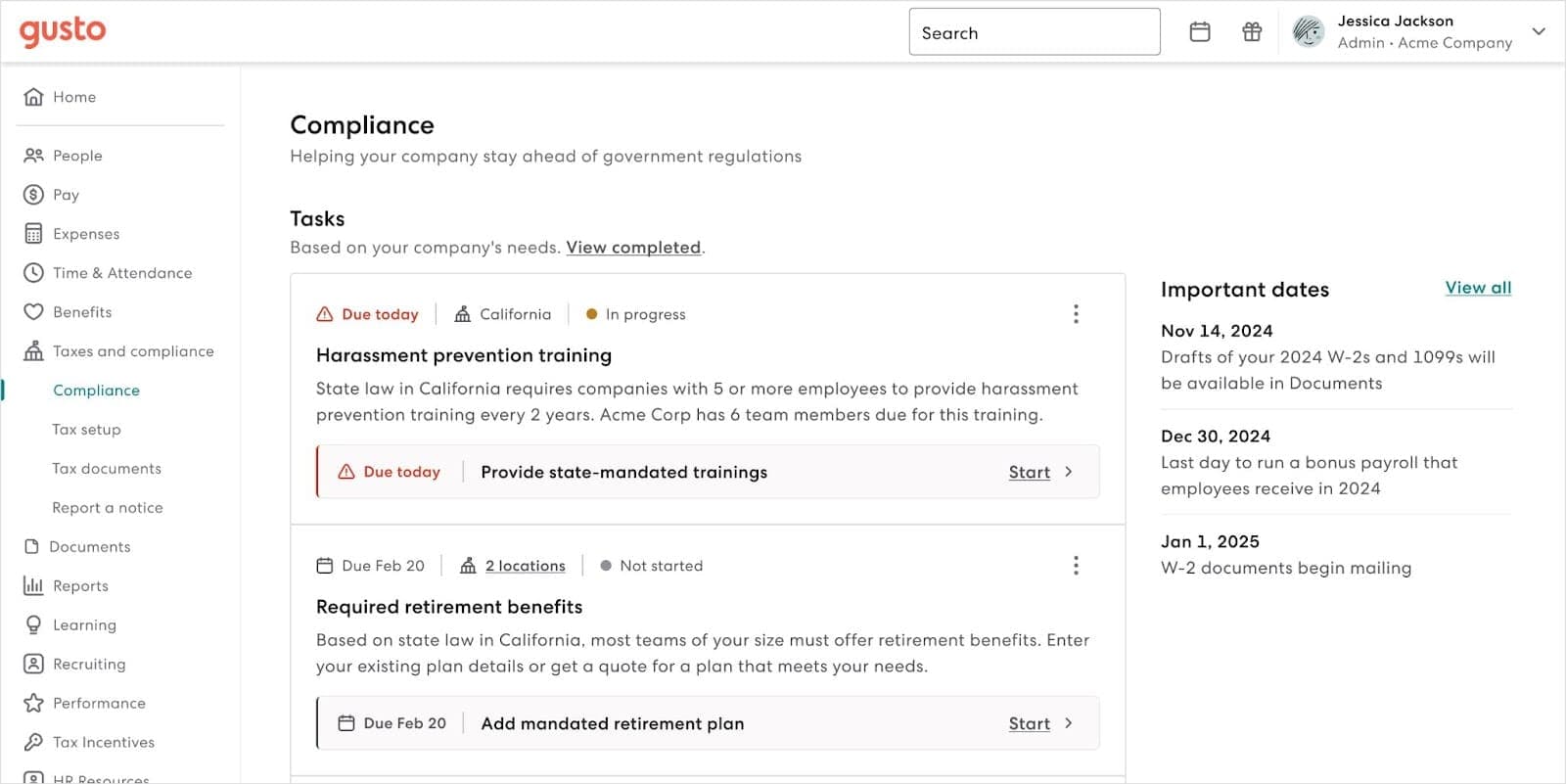 Visual of Gusto Compliance