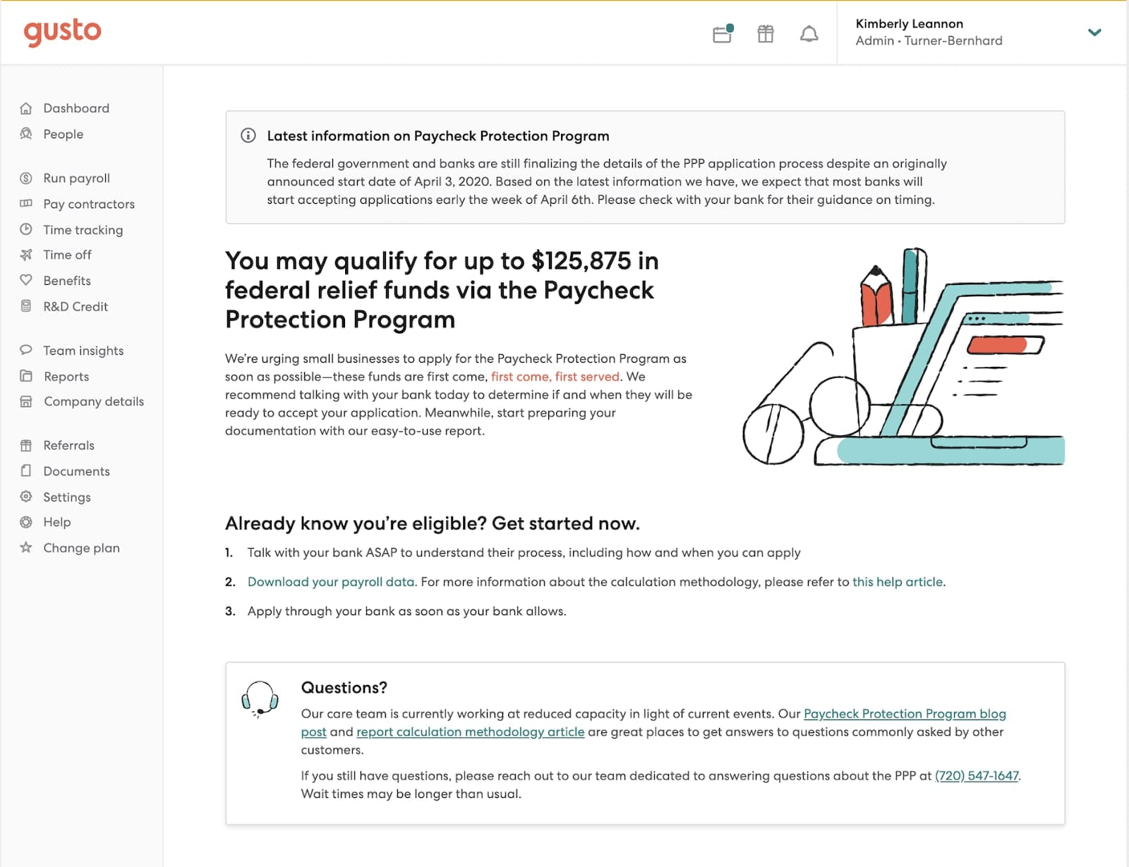 Our in-app page dedicated to the Paycheck Protection Program