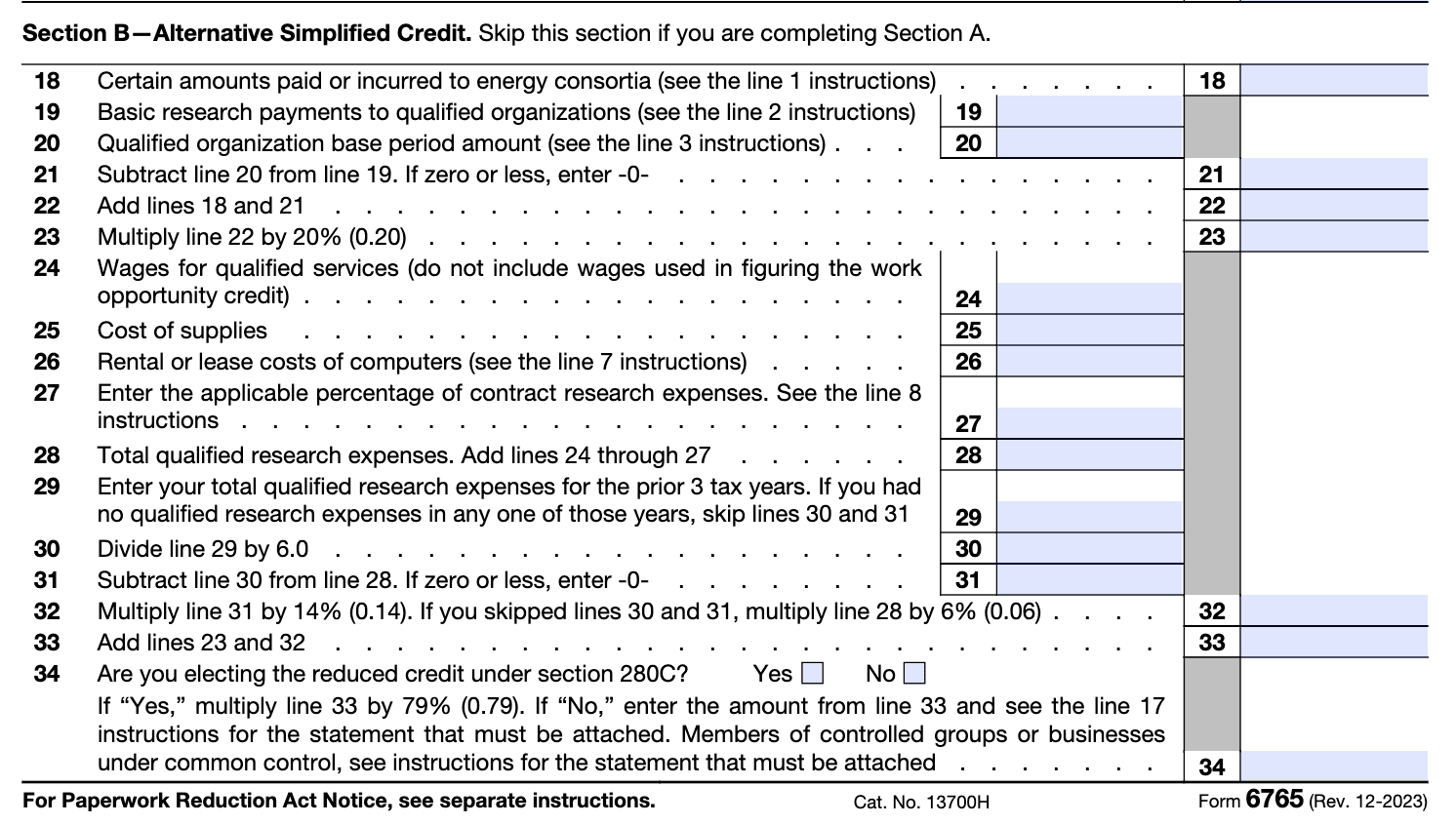 Form 6765 -Section B