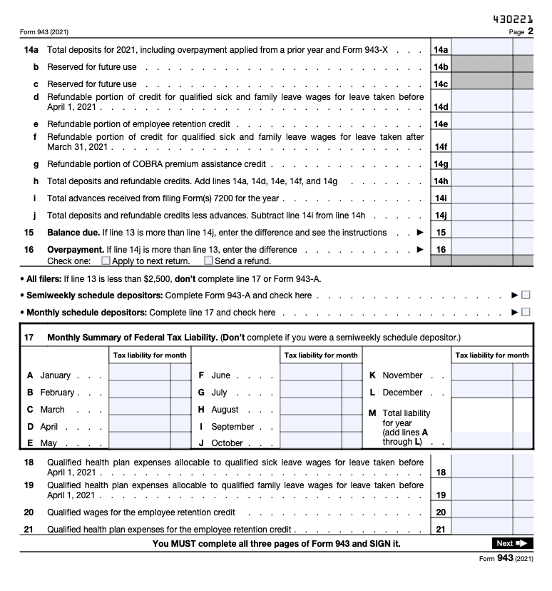 IRS Form 943 page 2