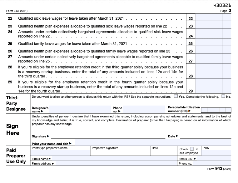 IRS Form 943 page 3