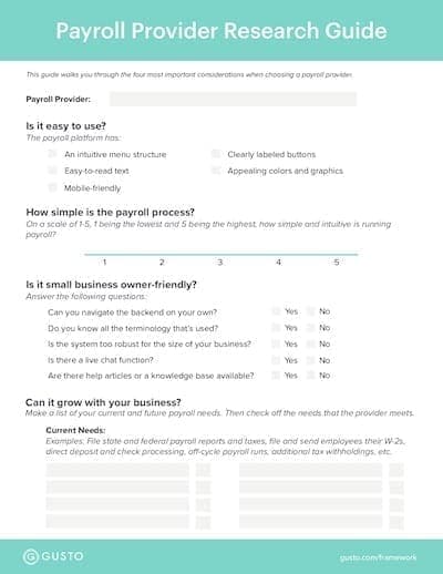 Screenshot of Payroll Provider Research Guide