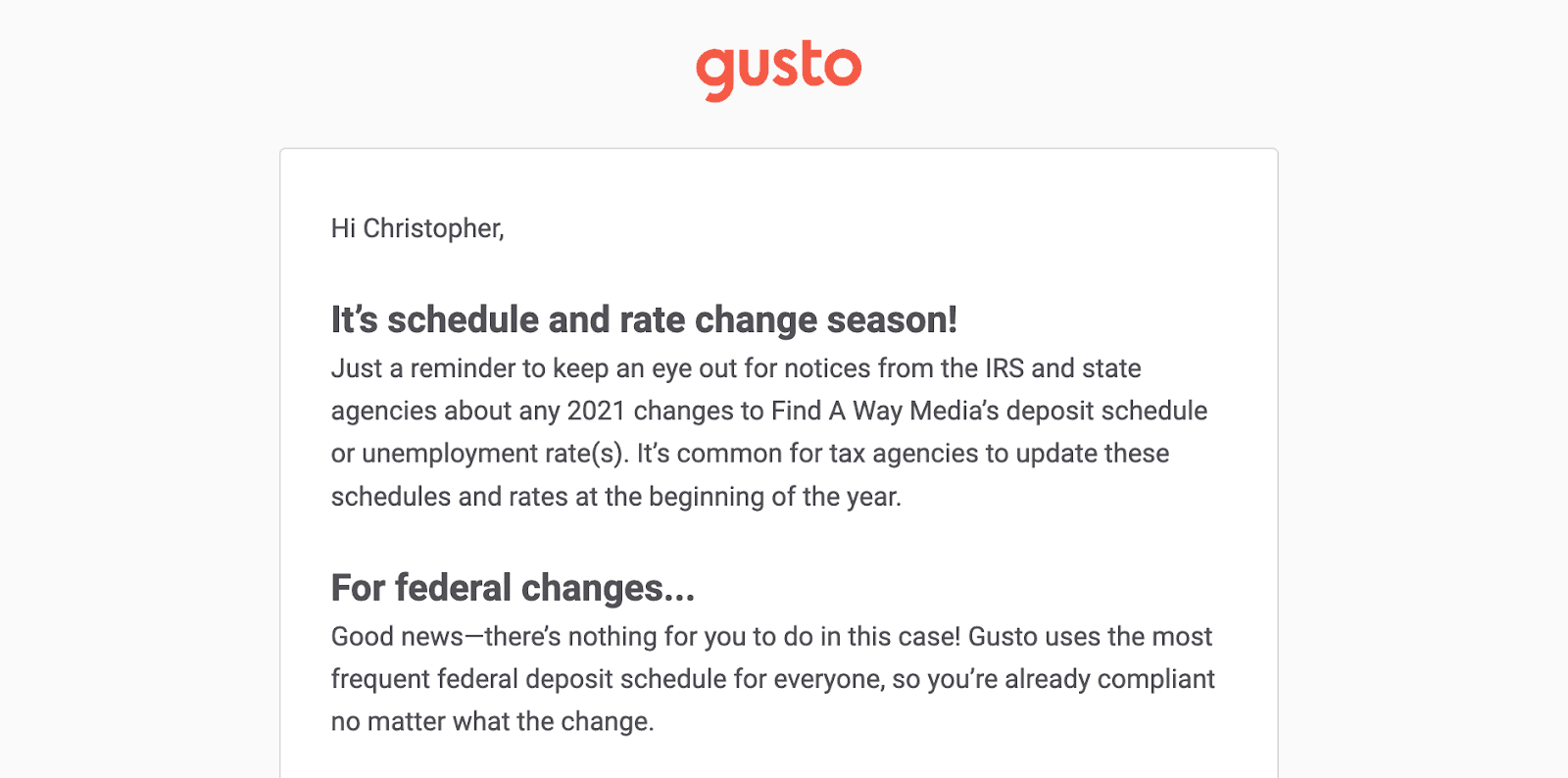 Gusto customer email