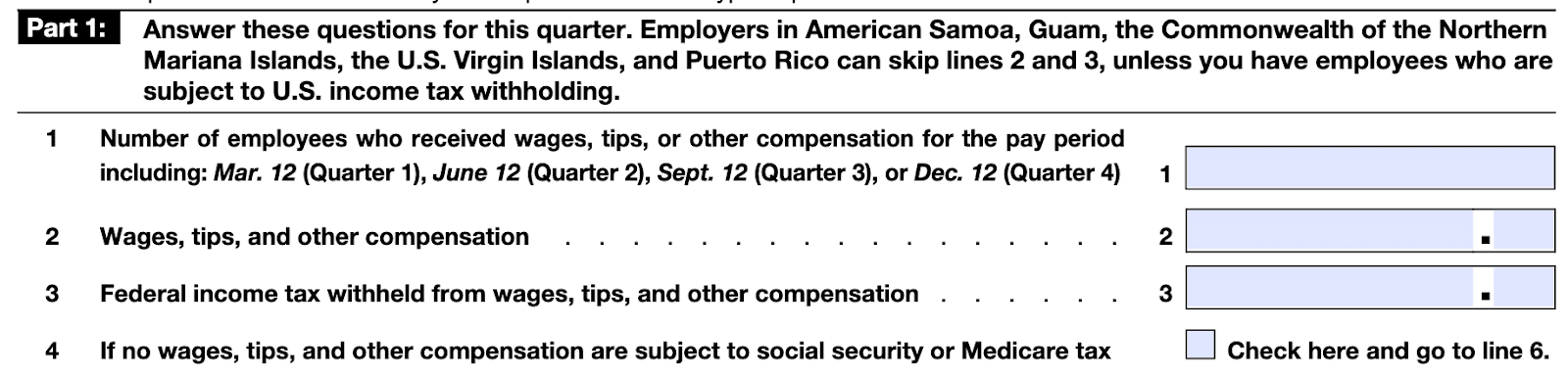 Form 941 instructions - part 1