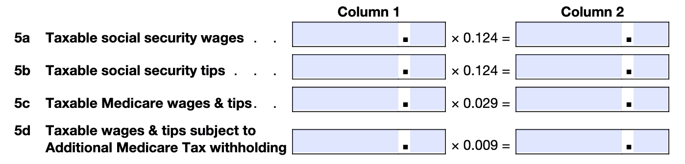 Form 941 instructions, section 1, 5a-5d
