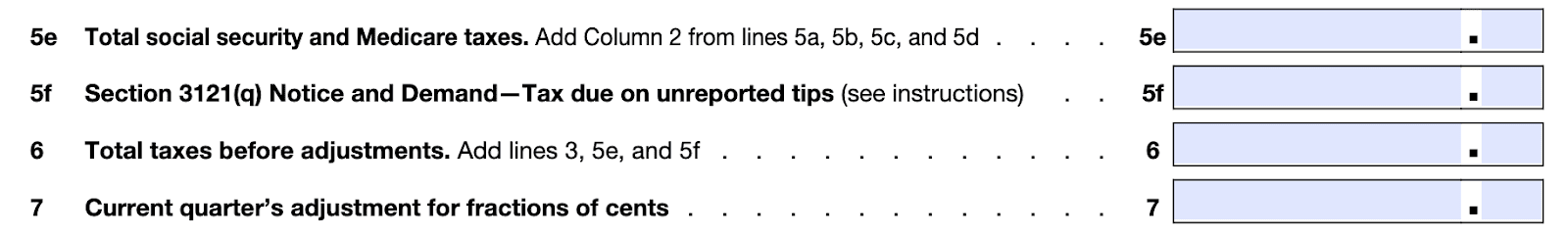 Form 941 instructions, section 1, 5e-7