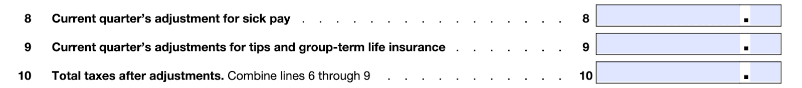 Form 941 instructions, section 1, 8-10
