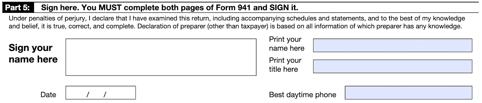 Form 941 instructions, section 5