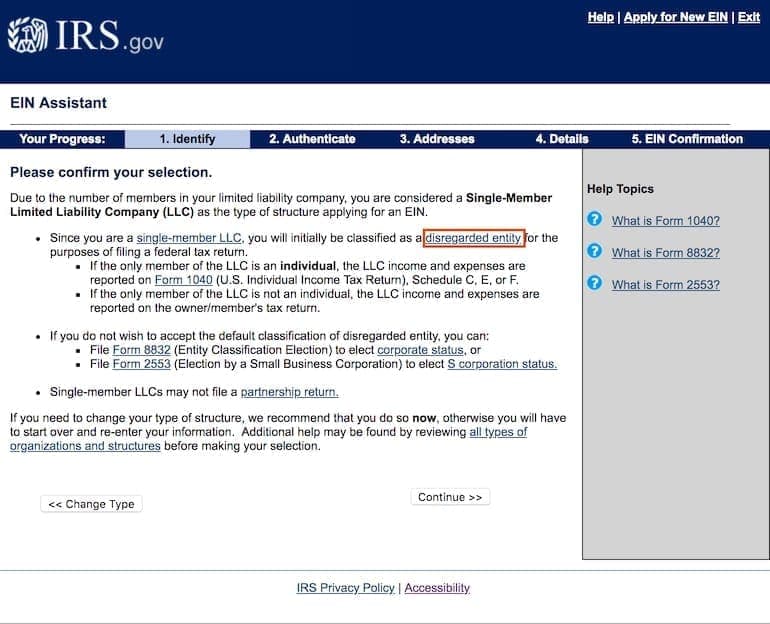 EIN Assistant on IRS.gov
