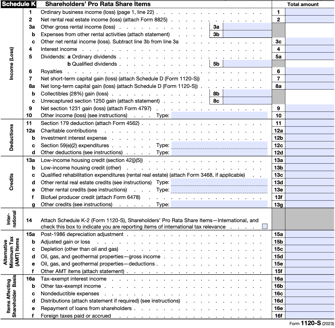 Form 1120-S Schedule K