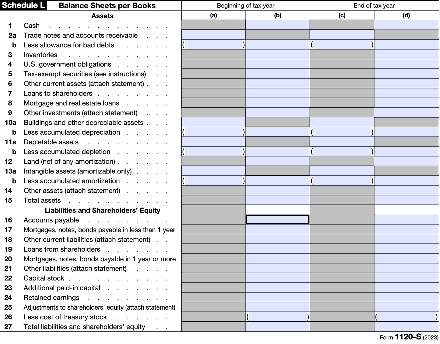 Form 1120-S Schedule L