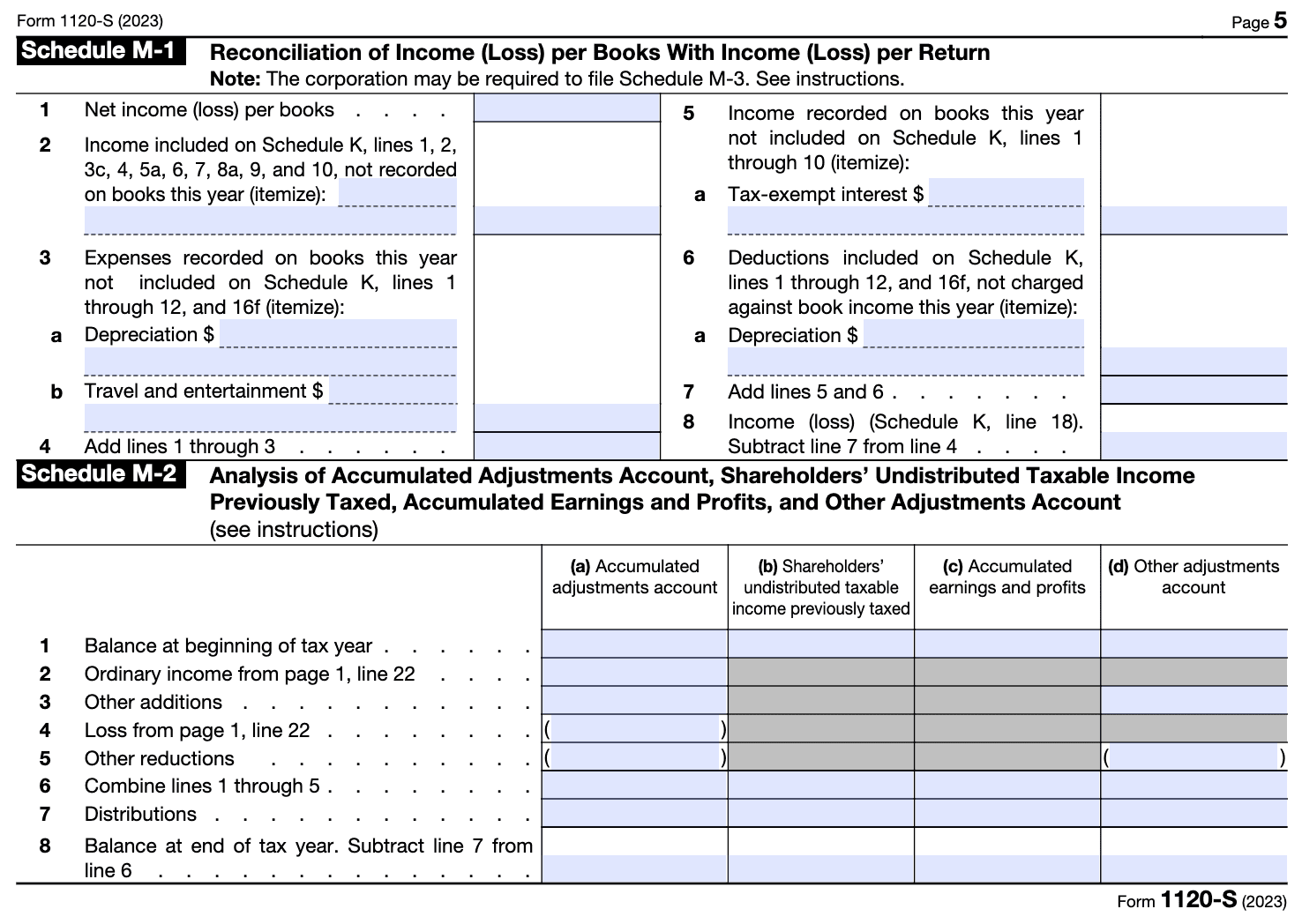 Form 1120-S Schedule M-1 and M-2