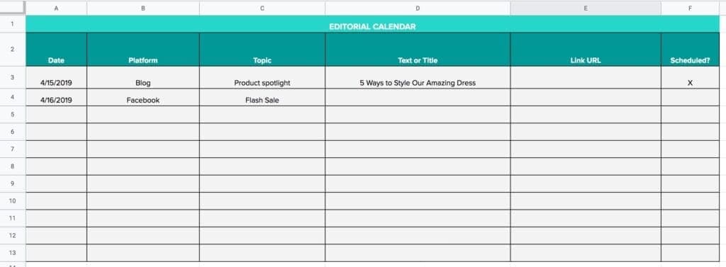 Editorial Calendar Screenshot