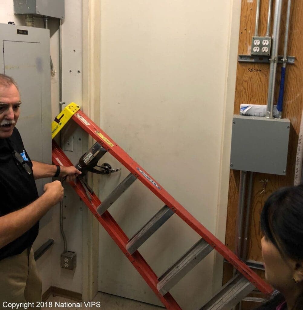 Using ladder in utility closet - outward opening door