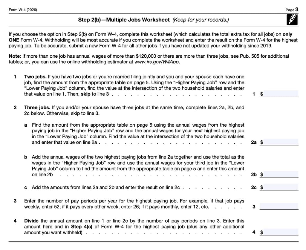 form w-4 multiple jobs worksheet