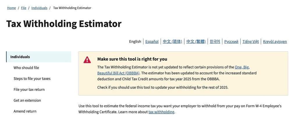 irs tax withholding estimator