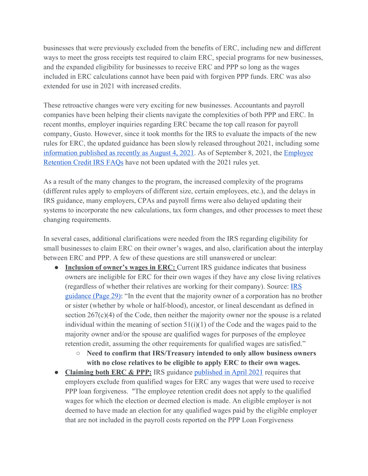 Small Business Relief Council Letter on Early Elimination of the Employee Retention Credit - page 2 of 4