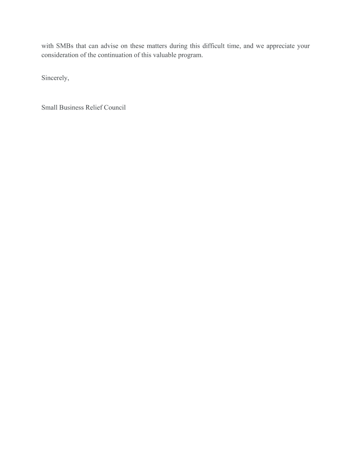 Small Business Relief Council Letter on Early Elimination of the Employee Retention Credit - page 4 of 4